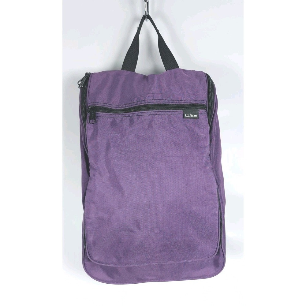 LL Bean Toiletry Bag Purple Nylon Hanging Travel Kit Organizer Pockets